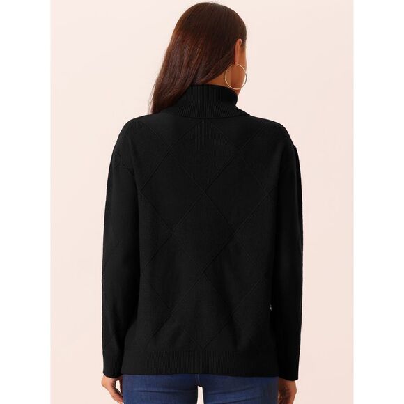 Turtleneck Long Sleeve Knitted Pullover Fall Winter Basic Jumper Top Black - Picture 4 of 5